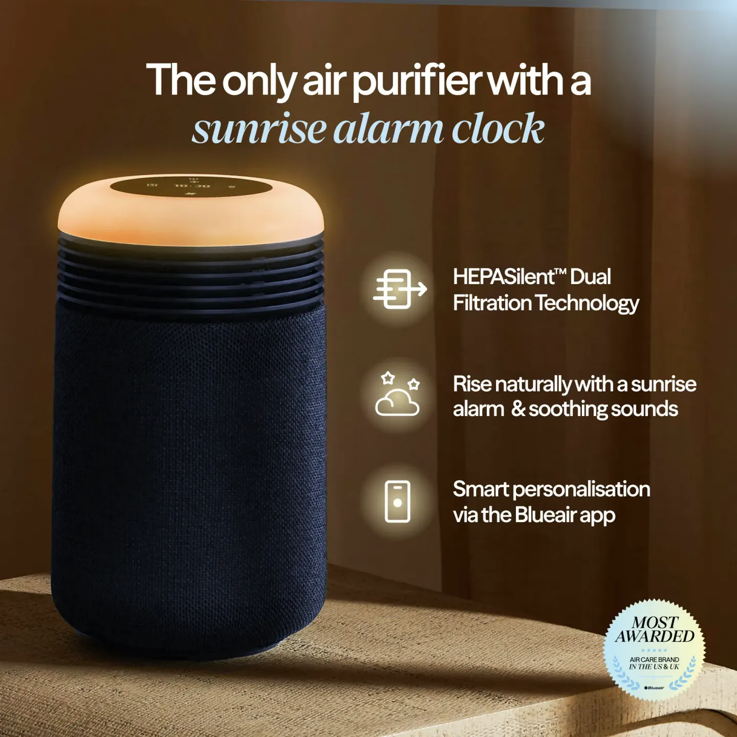 Blueair Blueair Mini Restful Sunrise Clock Air Purifier - Midnight - thumbnail 2