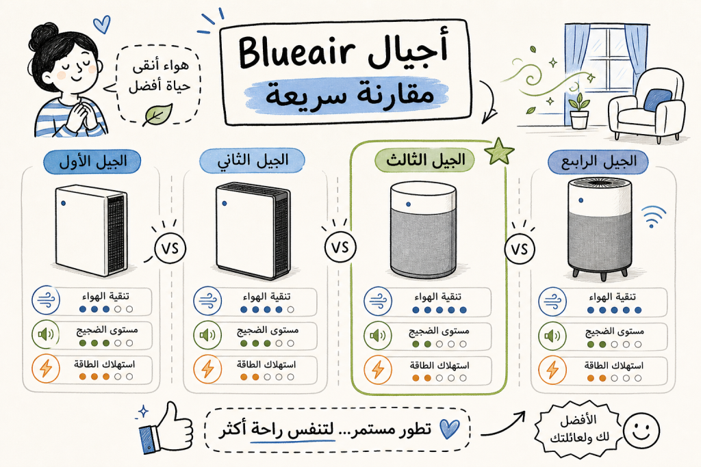 مقارنة سريعة بين أجيال blueair air purifier
